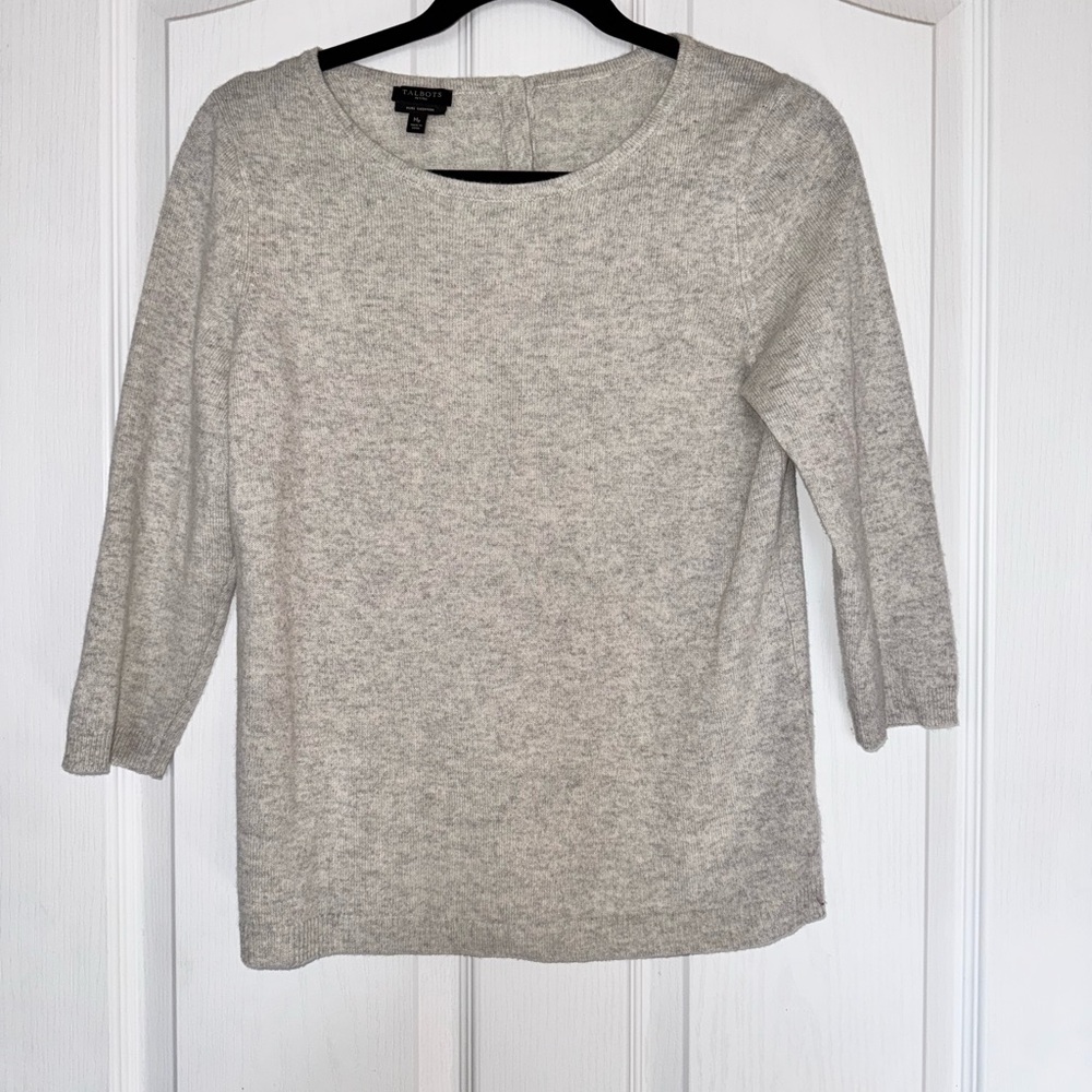 Talbots Light Gray Women's Pure Cashmere Sweater Jewel Buttons Size MP